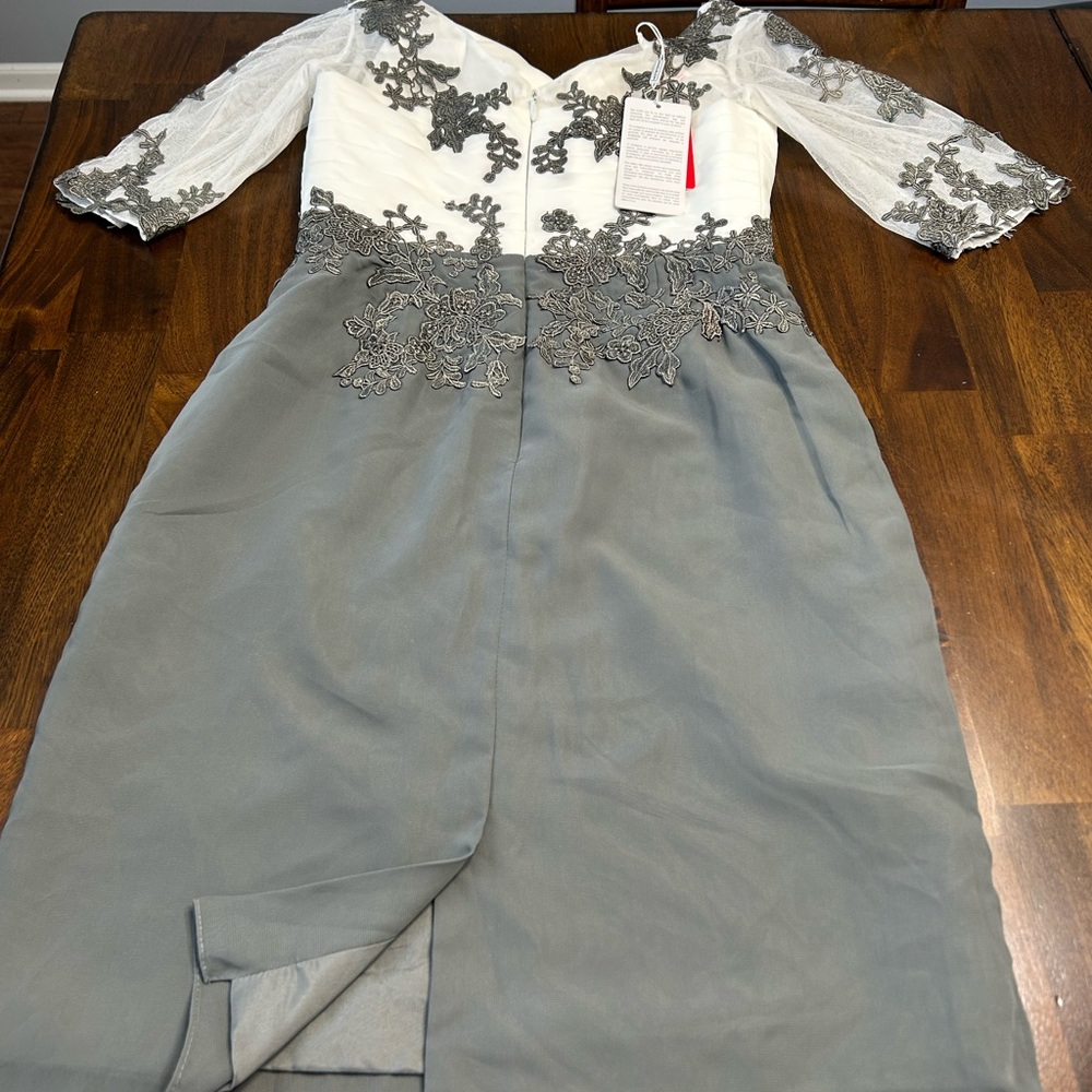 JJ’s House Fitted Formal Dress Side 6 NWT Gray Ivory Prom Wedding